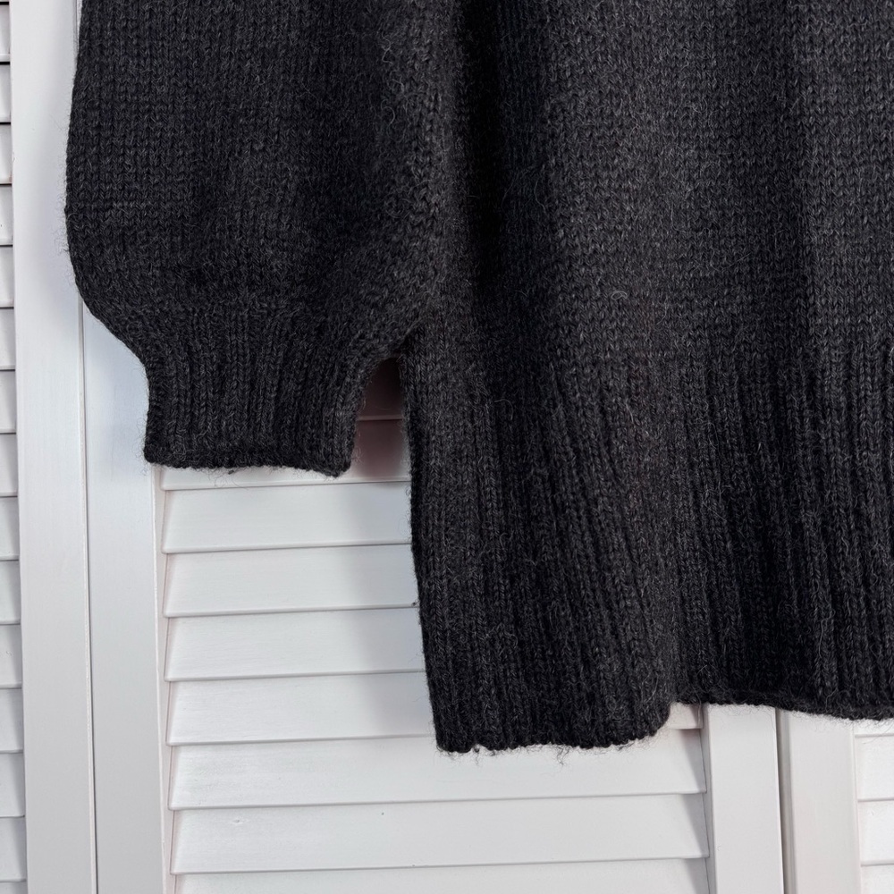 St. Roche Alpaca Ruffle Pointelle Sweater Charcoal 3/4 Balloon Sleeves Medium - Picture 6 of 9